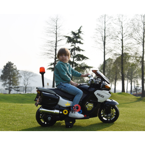 KidsVIP Kids Ride On Motorcycle Police Officer 24V Battery Powered Bike: Rubber Wheels, Leather Seat, 2 Riders, Music Player, Siren, Lights