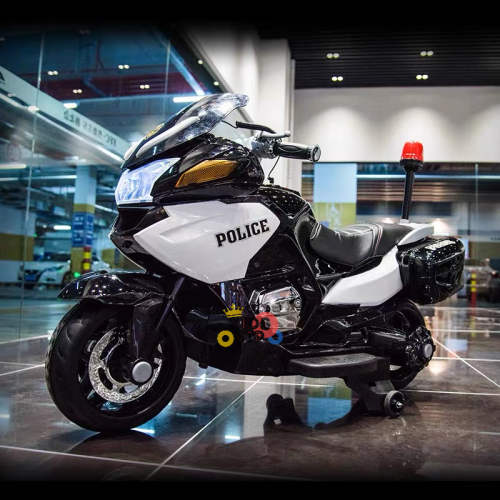 KidsVIP Kids Ride On Motorcycle Police Officer 24V Battery Powered Bike: Rubber Wheels, Leather Seat, 2 Riders, Music Player, Siren, Lights