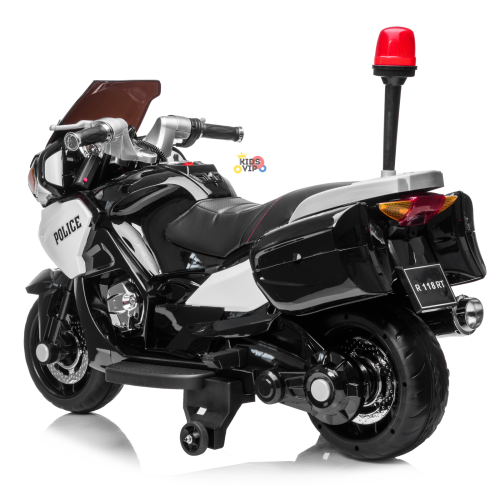 KidsVIP Kids Ride On Motorcycle Police Officer 24V Battery Powered Bike: Rubber Wheels, Leather Seat, 2 Riders, Music Player, Siren, Lights