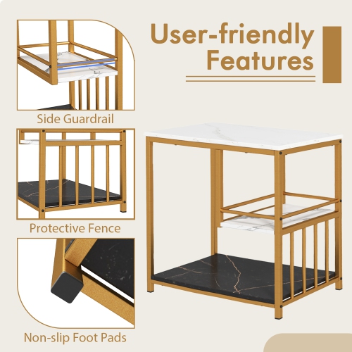 Gymax End Table 3-Tier Faux Marble Side Table w/ Storage Shelves Luxury Rectangular Sofa Side Table