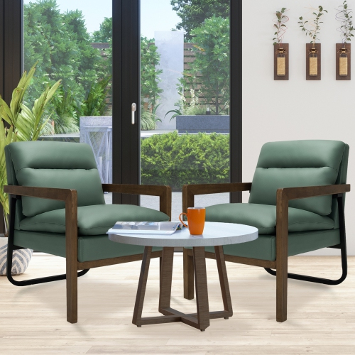 Gymax Set of 2 Single Sofa Chair Leisure Accent Chair w/ Wooden Armrests & Legs Green