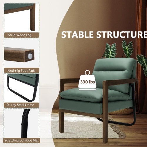 Gymax Set of 2 Single Sofa Chair Leisure Accent Chair w/ Wooden Armrests & Legs Green