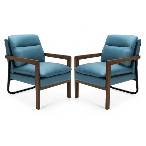 Gymax Set of 2 Single Sofa Chair Leisure Accent Chair w/ Wooden Armrests & Legs Blue