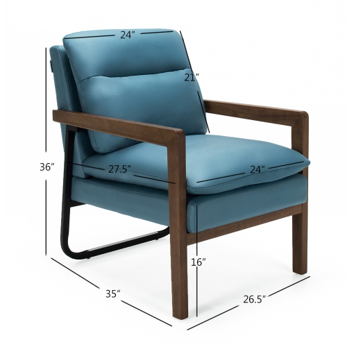 Gymax Set of 2 Single Sofa Chair Leisure Accent Chair w/ Wooden Armrests & Legs Blue