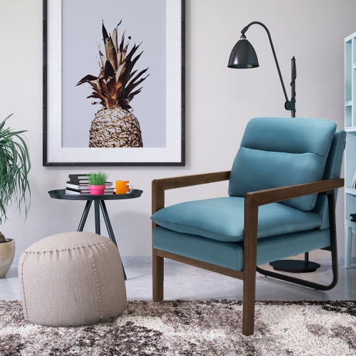 Gymax Set of 2 Single Sofa Chair Leisure Accent Chair w/ Wooden Armrests & Legs Blue