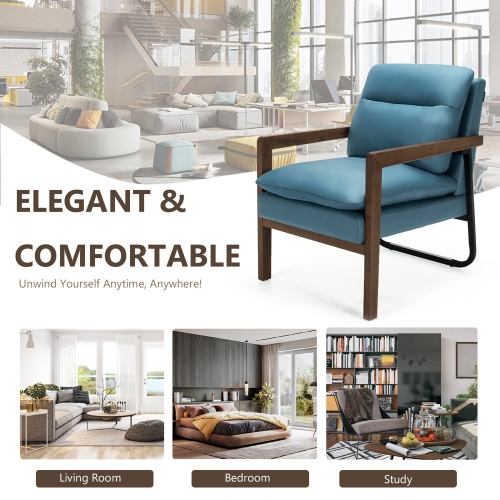 Gymax Set of 2 Single Sofa Chair Leisure Accent Chair w/ Wooden Armrests & Legs Blue