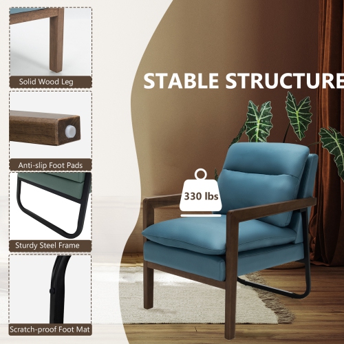 Gymax Set of 2 Single Sofa Chair Leisure Accent Chair w/ Wooden Armrests & Legs Blue