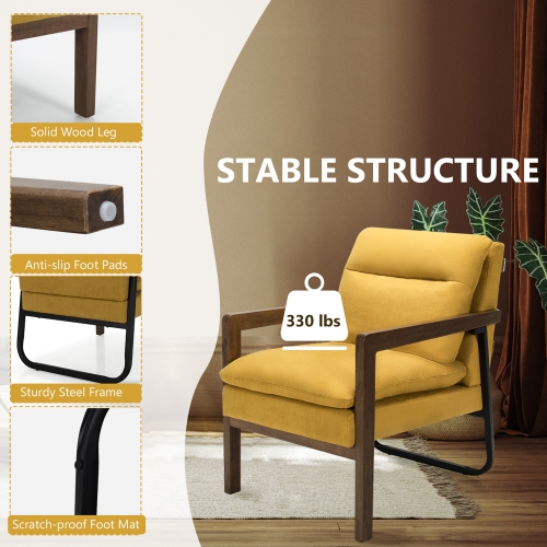 Gymax Set of 2 Single Sofa Chair Leisure Accent Chair w/ Wooden Armrests & Legs Yellow