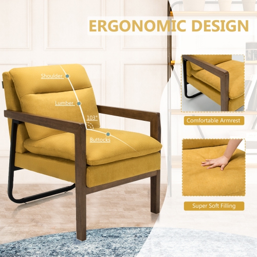 Gymax Set of 2 Single Sofa Chair Leisure Accent Chair w/ Wooden Armrests & Legs Yellow