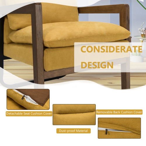 Gymax Set of 2 Single Sofa Chair Leisure Accent Chair w/ Wooden Armrests & Legs Yellow