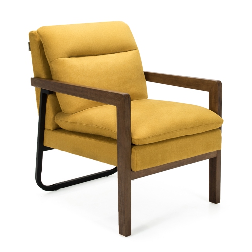Gymax Set of 2 Single Sofa Chair Leisure Accent Chair w/ Wooden Armrests & Legs Yellow