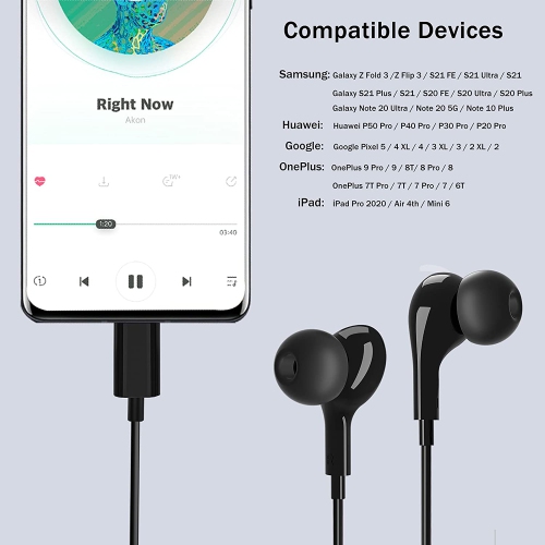 Dolaer USB C Headphones, Magnetic In-Ear USB C Earbuds with Microphone Stereo USB C Earphones Noise Cancelling Headphones for iPad Mini 6 Samsung