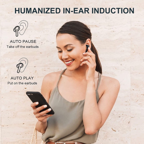 Dolaer Wireless Earbuds Bluetooth 5.0 Earphones, Charging Case Included, Touch Control Stereo Sound Headphones with in-Ear Built-in Mics for Sport, Work, Home Office