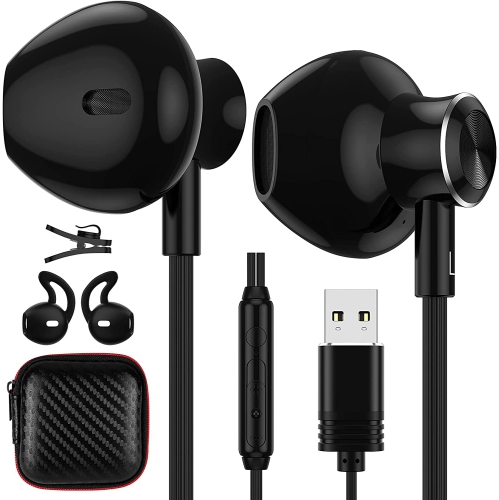 Dolaer USB Computer Headset with Microphone, Magnetic Wired Earphones for PC 7.5FT Long Cord, in-Ear Headphones with HiFi Stereo Bass Sound for