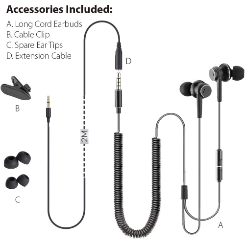 Dolaer – Écouteurs HF027 pour téléviseur avec longs écouteurs bouton, câble de rallonge 18 PI/5,5 m Écouteurs boutons pour PC, écouteurs bouton Metal