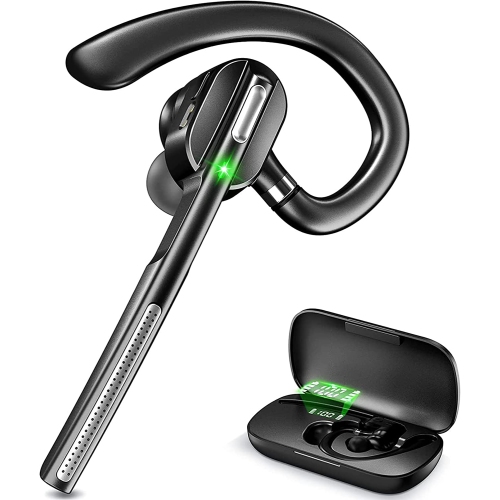 DOLAER  Dechoyecho Bluetooth Headset V5.1, Wireless Headset \w Battery Display Charging Case, Bluetooth Earpiece \w Noise Canceling Mic for Driving