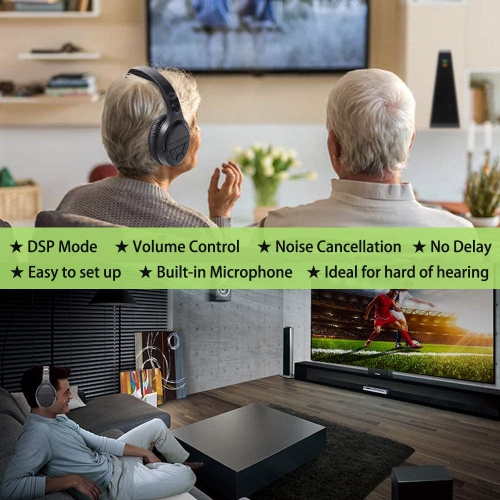 Dolaer Wireless Headphones for TV Watching Gaming PC with 2.4GHz RF Transmitter Charging Dock 150ft Range DSP Hi-fi Stereo with Microphone Zero