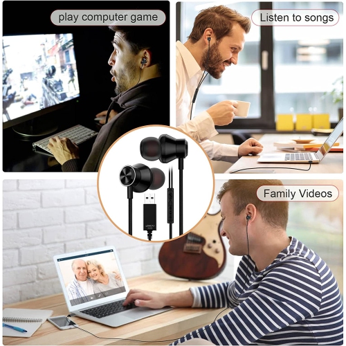 Dolaer USB Headphones Computer Headset, Noise Cancelling in-Ear Wired Earphones with Microphone 7.5FT for Office Live Broadcast Gaming PS4,