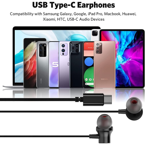 Écouteurs USB-C pour Samsung S22, écouteurs bouton avec fil avec microphone de type C Écouteurs bouton magnétiques antibruit pour Galaxy S21 FE Note