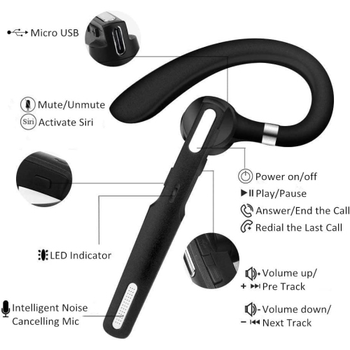 Dolaer Bluetooth Headset Earpiece for Mobile Phone - 10 Hrs Battery with Microphone in-Ear for Driving Business Office Car Driver