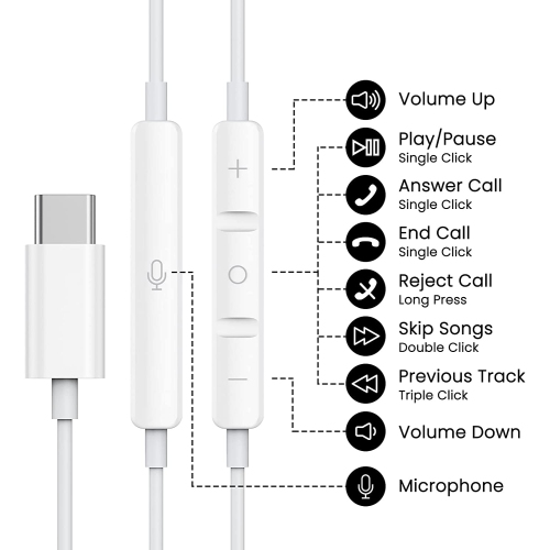 Dolaer USB C Headphones/Earphones, in Ear USB C Earphones, Type C Earphone with Microphone and Volume Control Earbuds Headset Compatible with Pixel