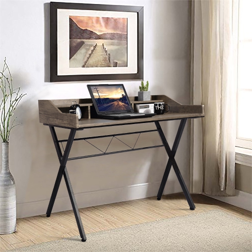 Homylin Mid-Century style 110cm width Writing Desk With 4 Spacious exterior shelving