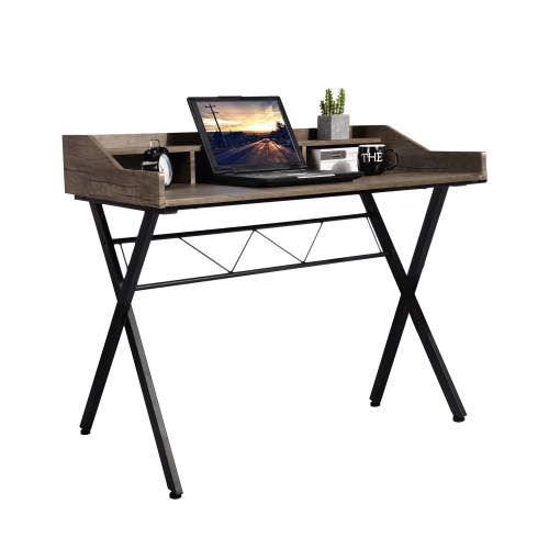 Homylin Mid-Century style 110cm width Writing Desk With 4 Spacious exterior shelving