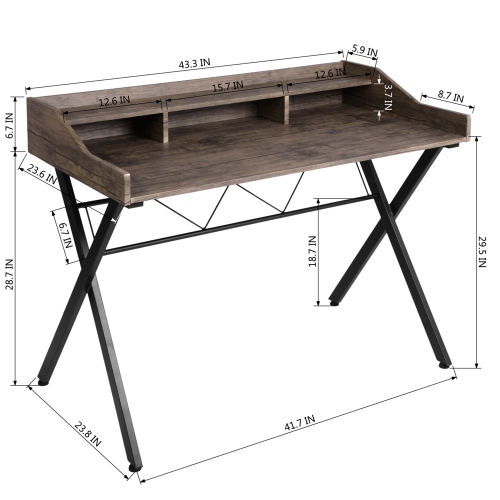 Homylin Mid-Century style 110cm width Writing Desk With 4 Spacious exterior shelving