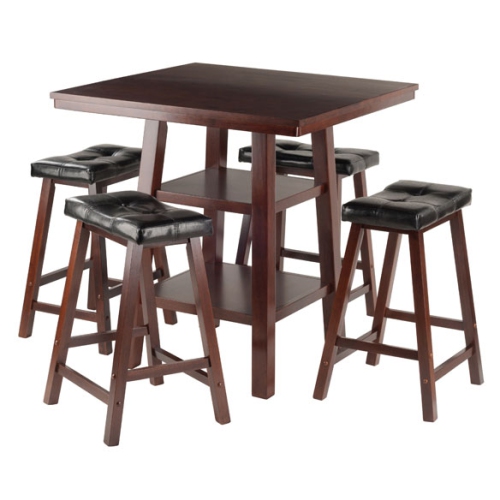 Orlando 5-Pc High Table with Cushion Seat Counter Stools, Walnut and Black