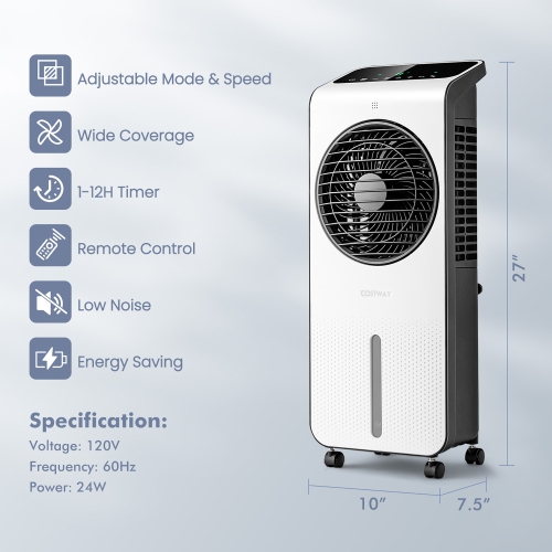 Rafraîchisseur d'air par évaporation de marque Costway 3-en-1 ventilateur portable de rafraîchissement de pièce avec télécommande de minuterie 12 h