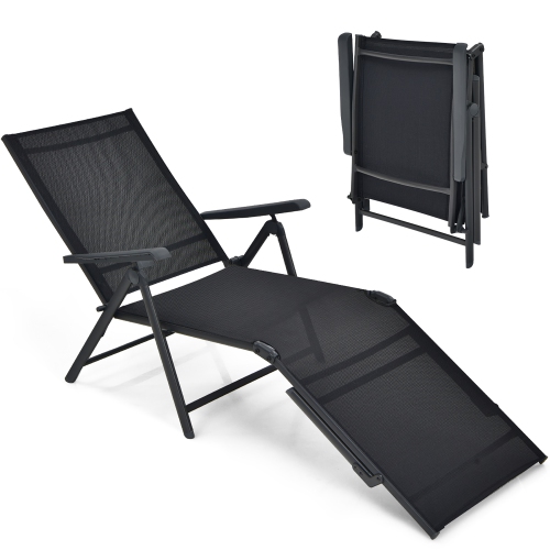 COSTWAY  Patio Folding Chaise Lounge Chair Outdoor Portable Reclining Lounger Beach Blackbrowngrey