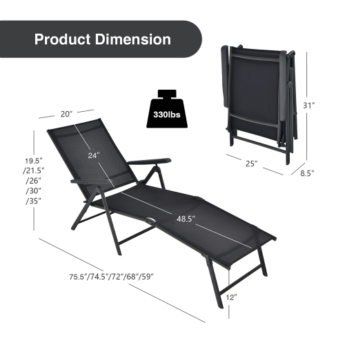 Costway Patio Folding Chaise Lounge Chair Outdoor Portable Reclining Lounger Beach Black\Brown\Grey