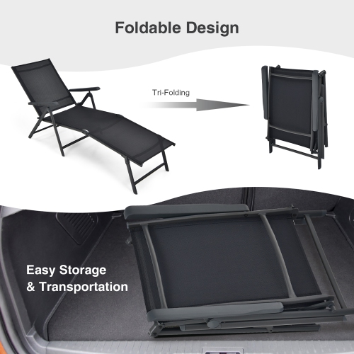 Costway Patio Folding Chaise Lounge Chair Outdoor Portable Reclining Lounger Beach Black\Brown\Grey