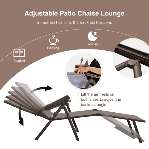 Costway Patio Folding Chaise Lounge Chair Outdoor Portable Reclining Lounger Beach Black\Brown\Grey