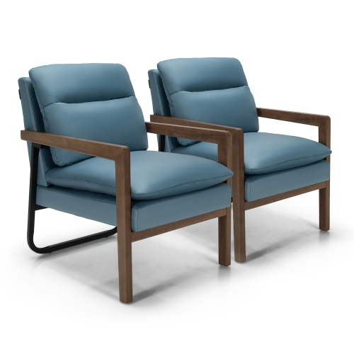 Costway Set of 2 Modern Accent Armchair Lounge Chair w/ Wood Legs