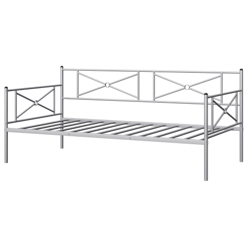 COSTWAY  Metal Daybed Frame Twin Size Slat Support Mattress Foundation Living Room White\black\silver