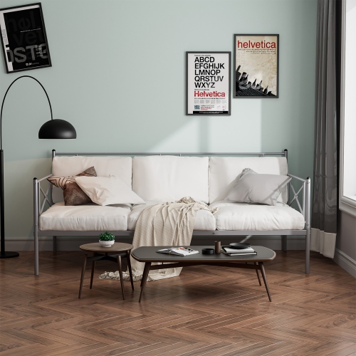 Costway Metal Daybed Frame Twin Size Slat Support Mattress Foundation Living Room White\Black\Silver