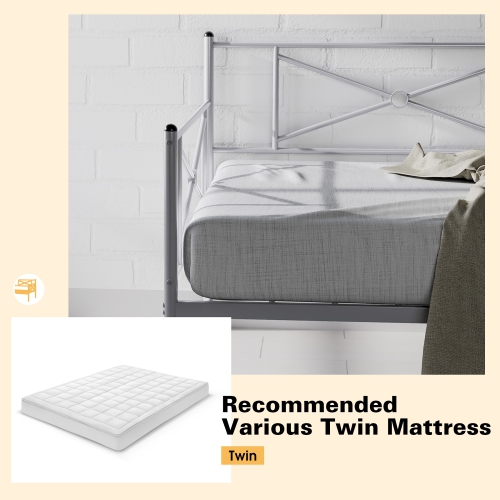 Costway Metal Daybed Frame Twin Size Slat Support Mattress Foundation Living Room White\Black\Silver