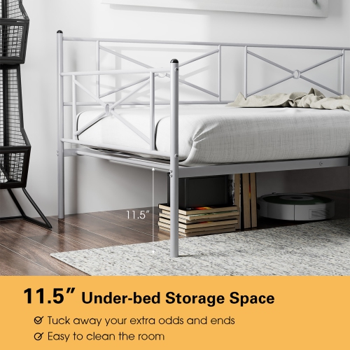 Costway Metal Daybed Frame Twin Size Slat Support Mattress Foundation Living Room White\Black\Silver