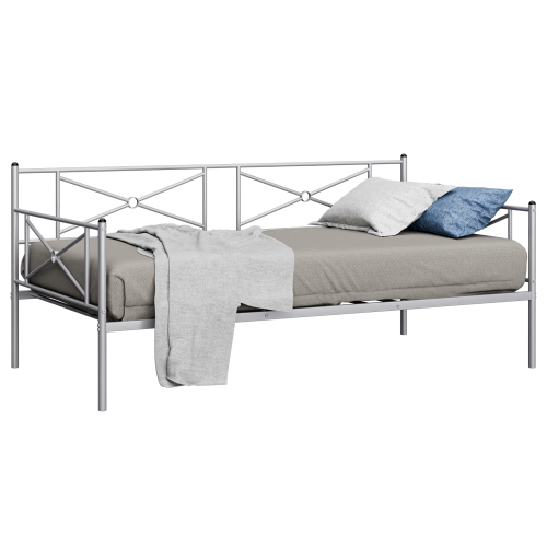 Costway Metal Daybed Frame Twin Size Slat Support Mattress Foundation Living Room White\Black\Silver