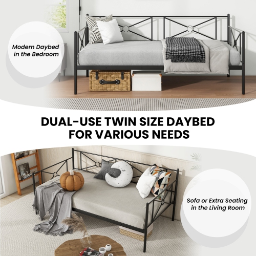 Costway Metal Daybed Frame Twin Size Slat Support Mattress Foundation Living Room White\Black\Silver