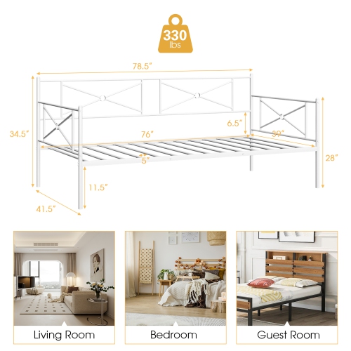 Costway Metal Daybed Frame Twin Size Slat Support Mattress Foundation Living Room White\Black\Silver