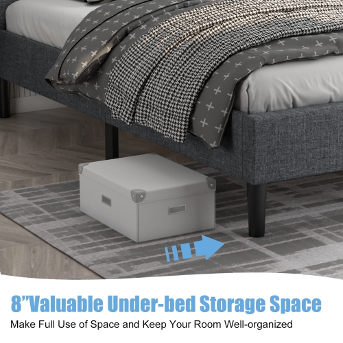 Costway Twin Size Upholstered Bed Frame Button Tufted Headboard Mattress Foundation Grey