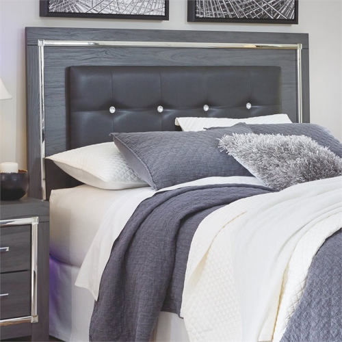 BOWERY HILL  Tufted Full Queen Led Panel Headboard In In Gray