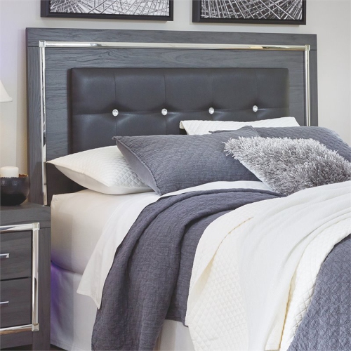 Ashley Furniture Lodanna Tufted Full Queen LED Panel Headboard in Gray