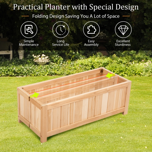 Topbuy Outdoor Wood Planter Raised Garden Bed Elevated Planter Box Kit for Backyard Patio