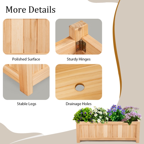 Topbuy Outdoor Wood Planter Raised Garden Bed Elevated Planter Box Kit for Backyard Patio