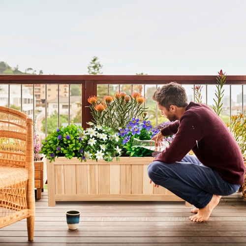 Topbuy Outdoor Wood Planter Raised Garden Bed Elevated Planter Box Kit for Backyard Patio