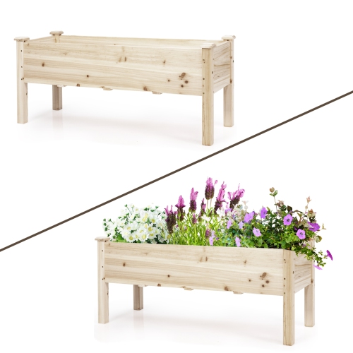 TOPBUY  Outdoor Wood Planter Raised Garden Bed Elevated Planter Box Kit With Four Holes for Backyard Patio