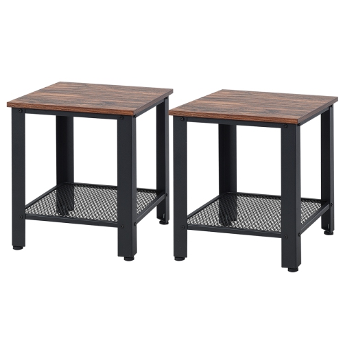 Topbuy 2 PCS Industrial Coffee End Table Bedside Nightstand W/ Shelf Black/Silver